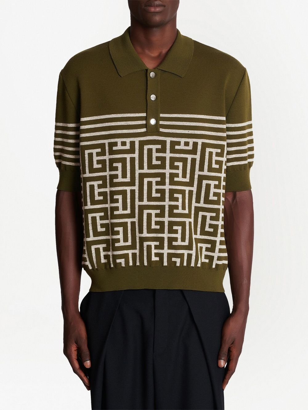 Balmain PB monogram-knit polo shirt