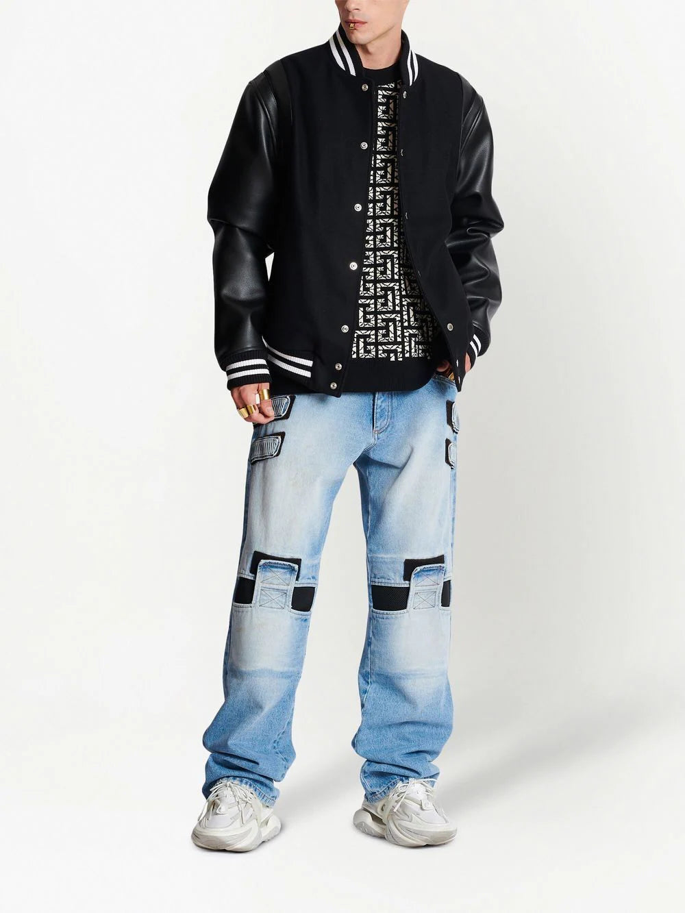 Balmain rear logo-patch detail bomber jacket