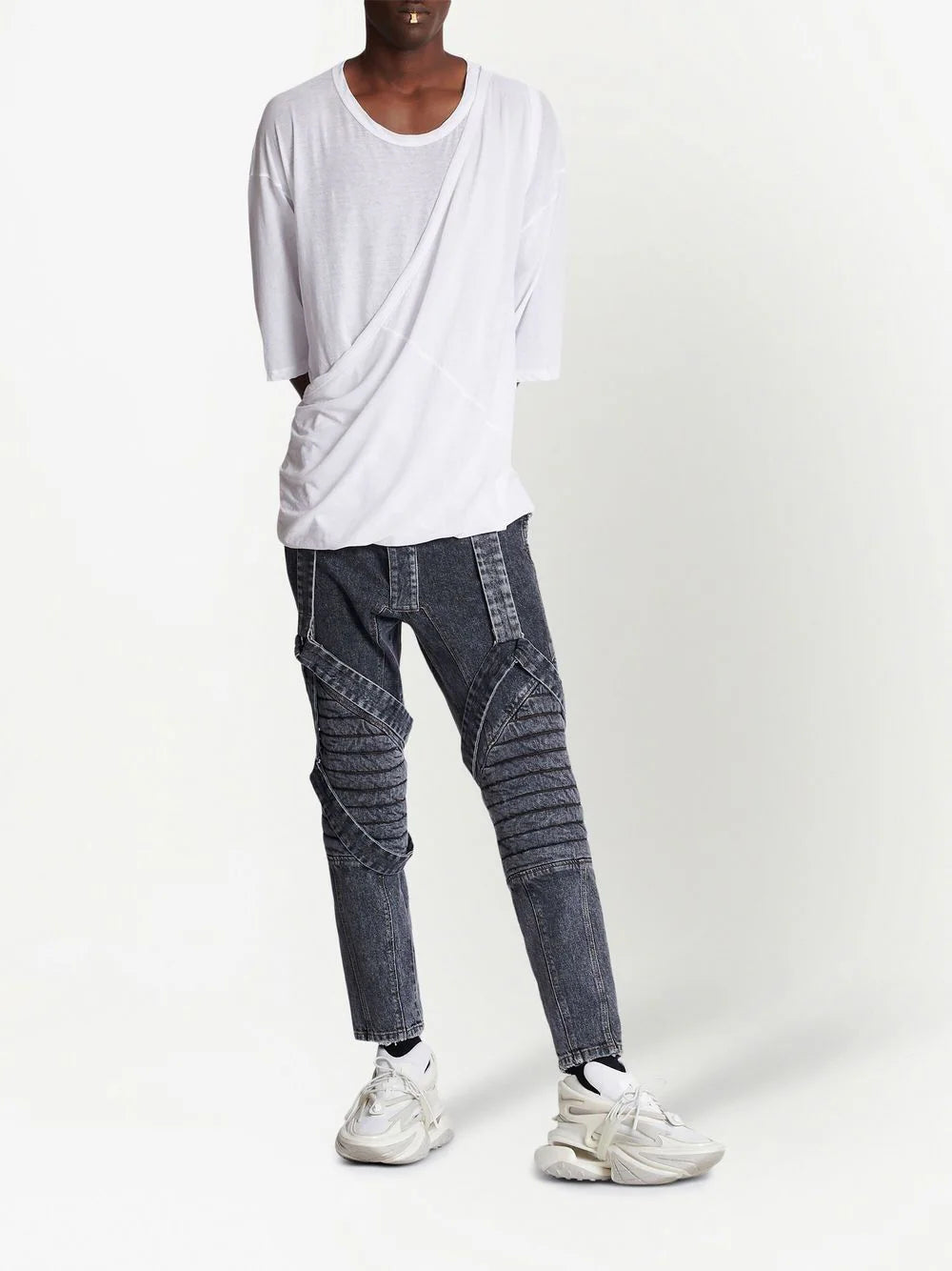 Balmain gathered-panel detail T-shirt
