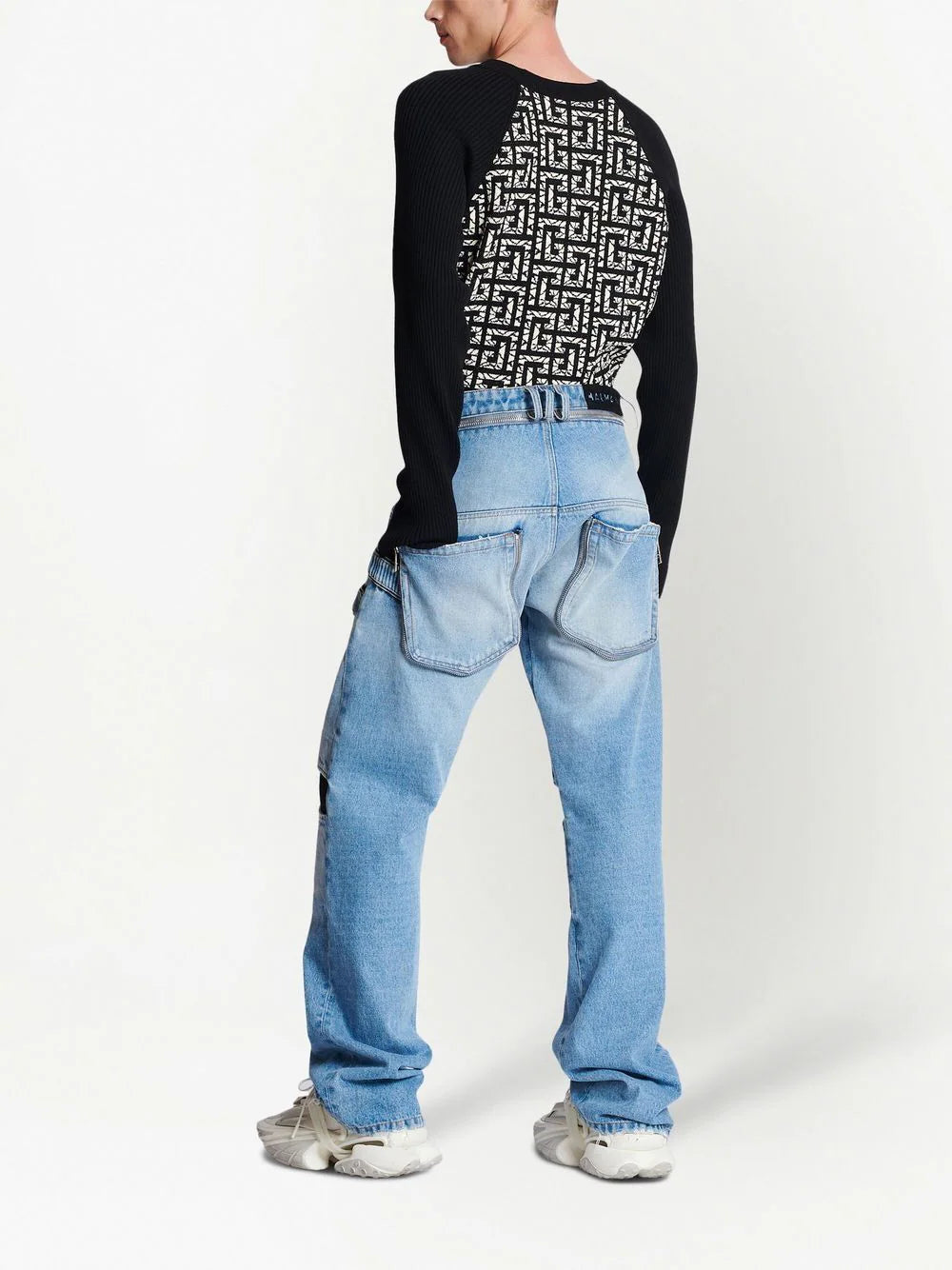 Balmain mesh-detail loose-cut denim jeans