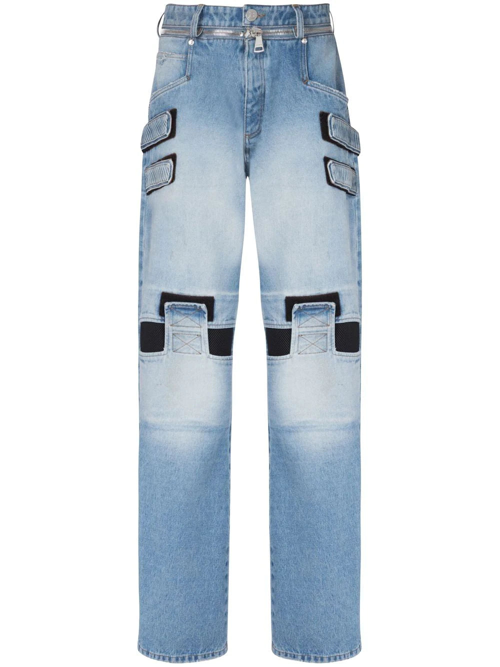 Balmain  mesh-detail loose-cut denim jeans