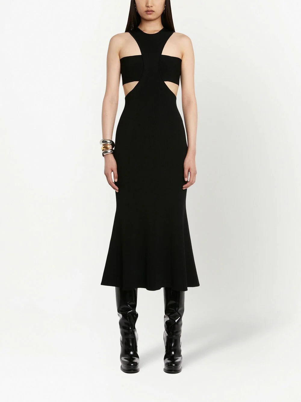 Alexander McQueen  Slashed Harness rib-knit dress