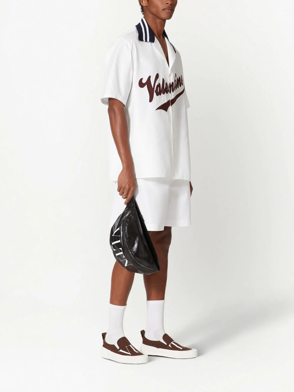 Valentino logo-patch cotton bowling shirt