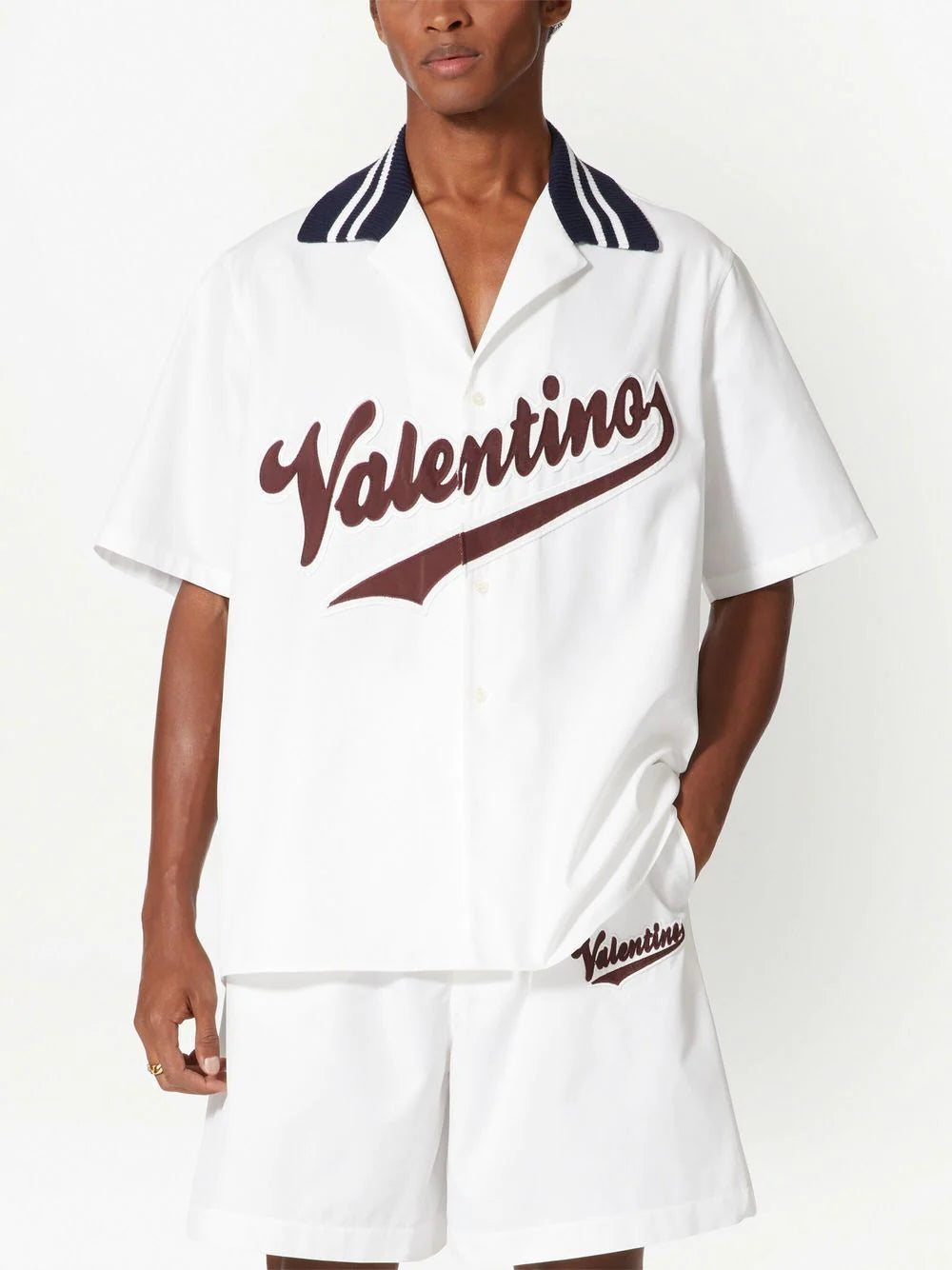 Valentino logo-patch cotton bowling shirt