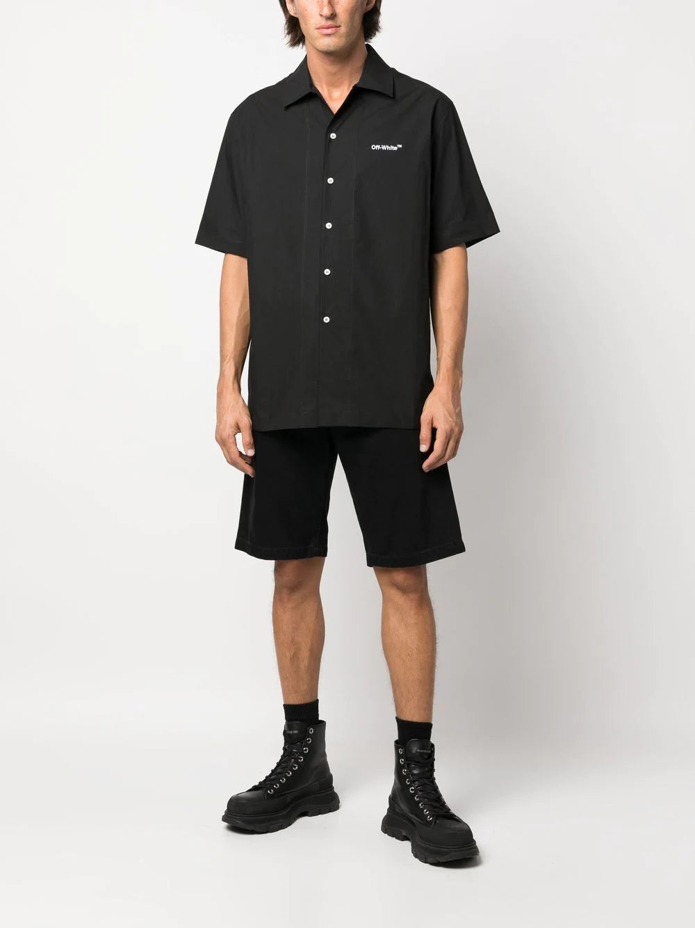Off-white embroidered-logo cotton shirt