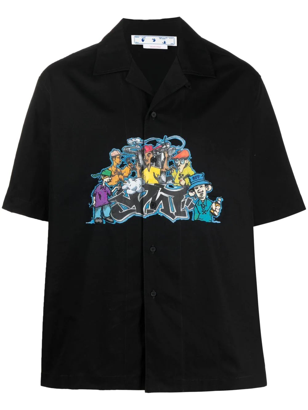 Off-white graffiti-print camp collar shirt.
