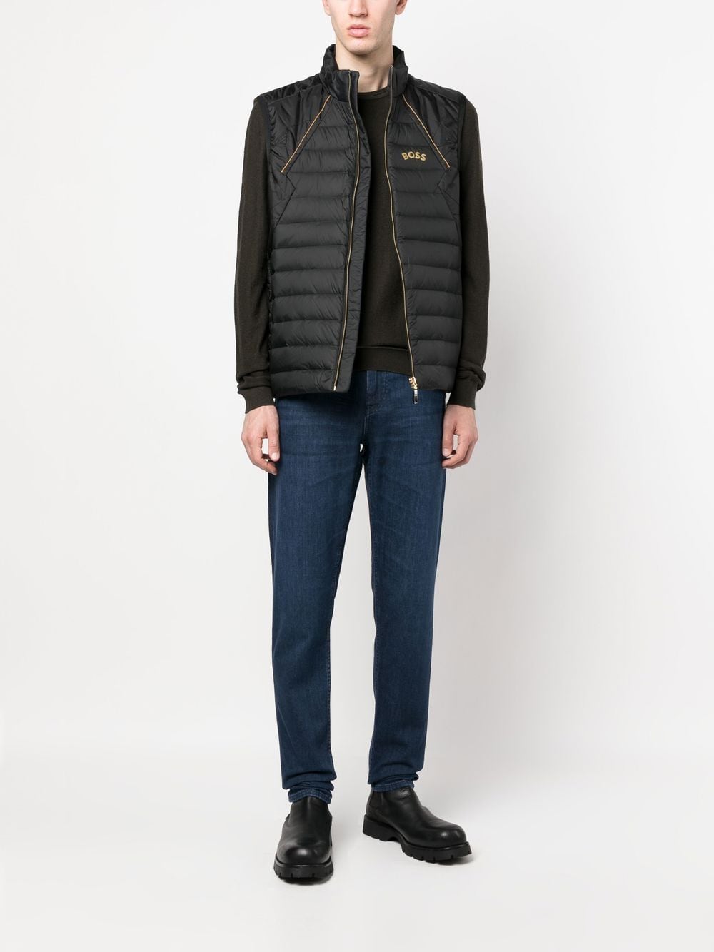 BOSS logo-print quilted jacket
