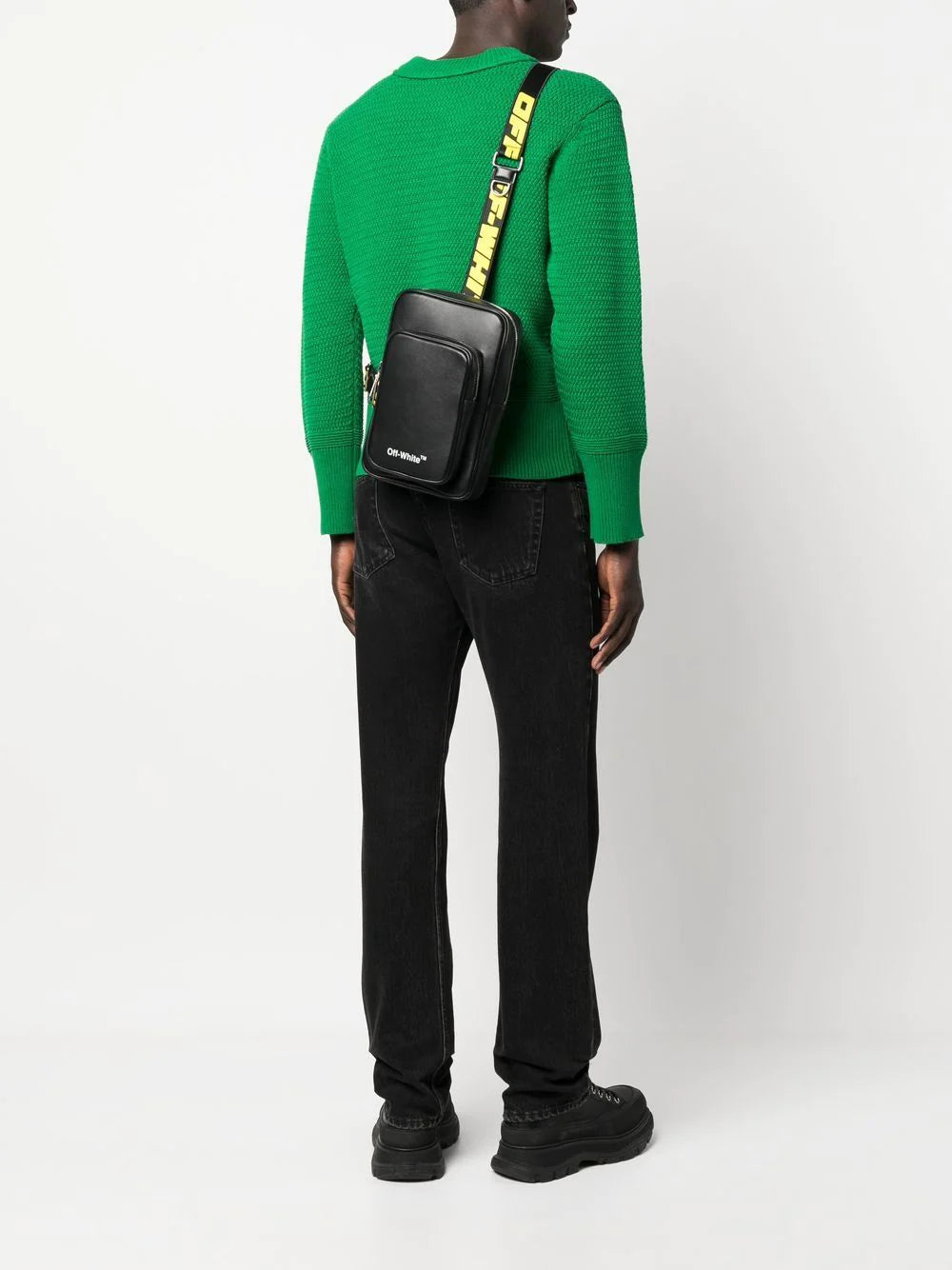 Off-white logo-strap leather backpack