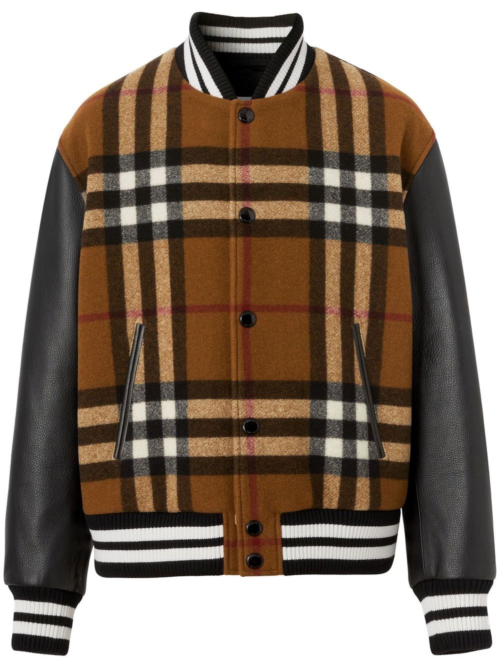 Burberry  checked leather-sleeve bomber jacket