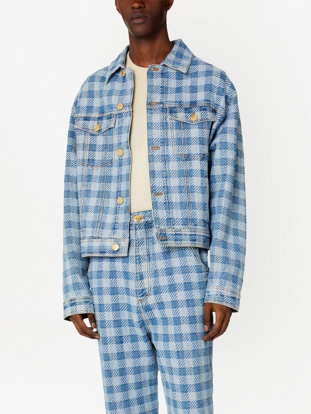 AMI Paris check-pattern denim jacket