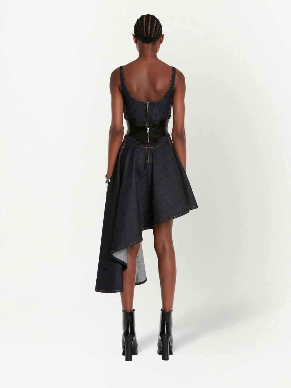Alexander McQueen  asymmetric denim corset dress