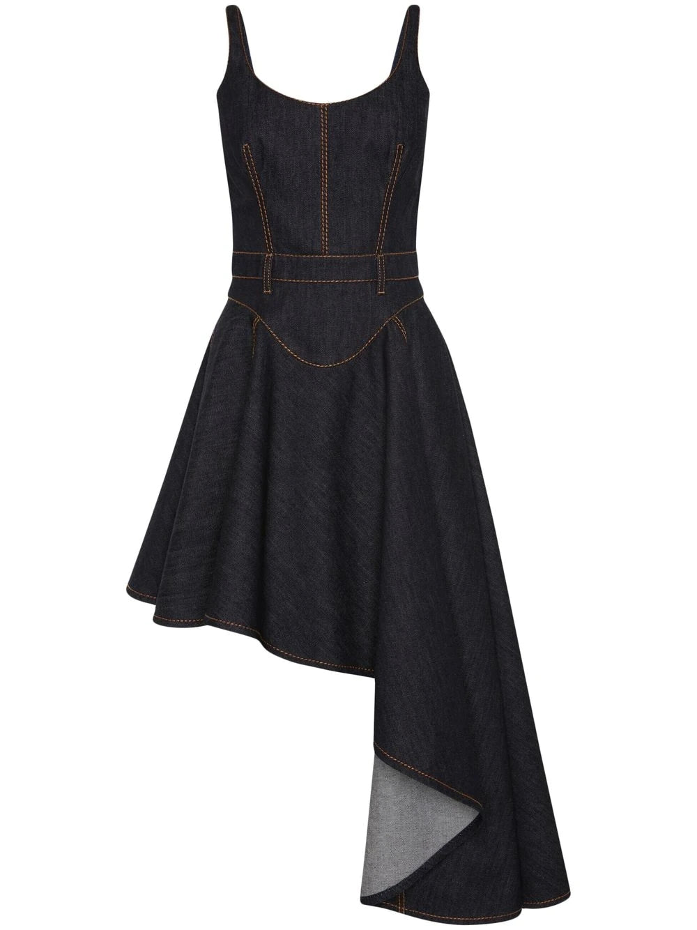 Alexander McQueen  asymmetric denim corset dress
