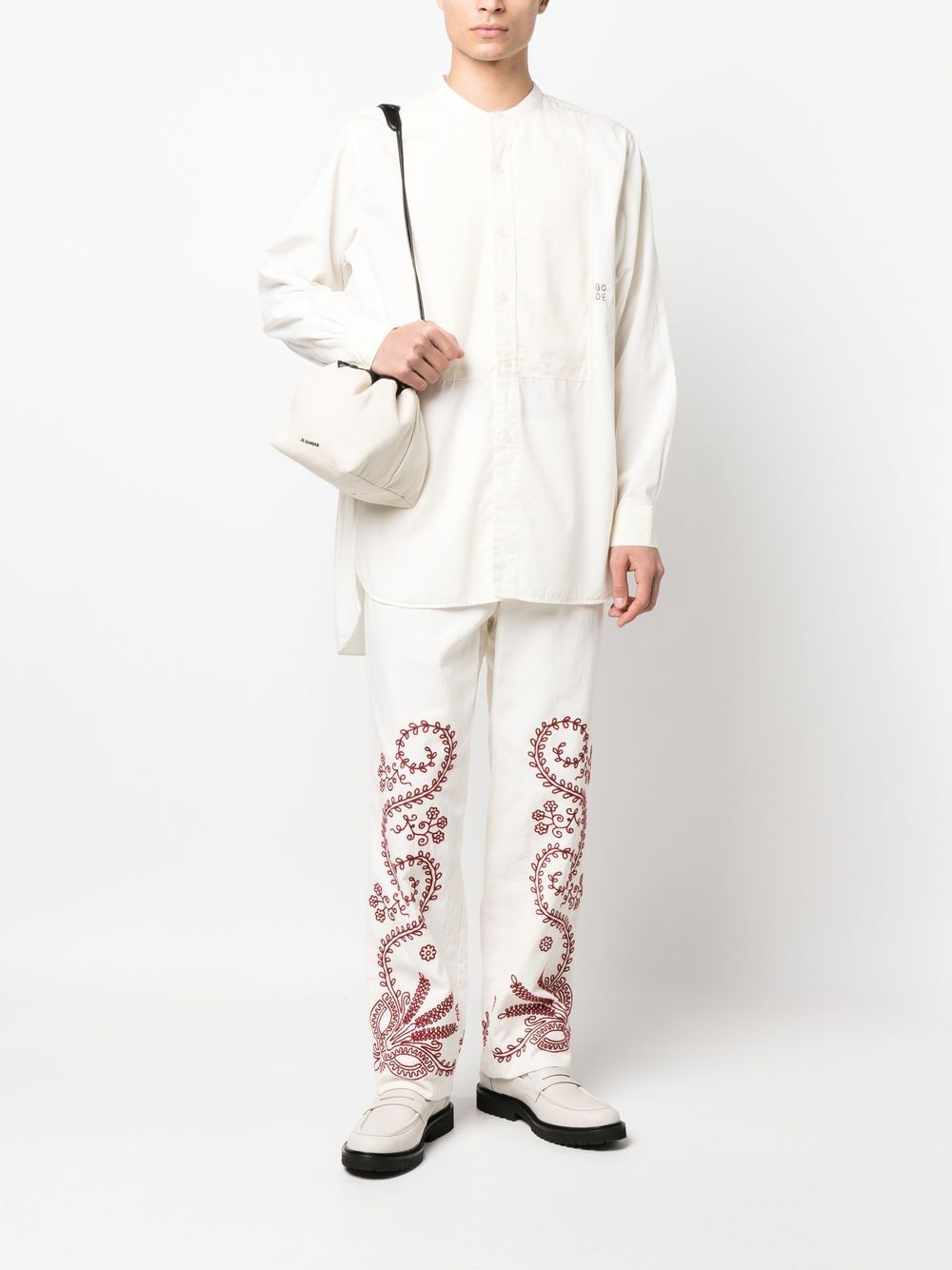 BODE  logo-embroidered collarless shirt