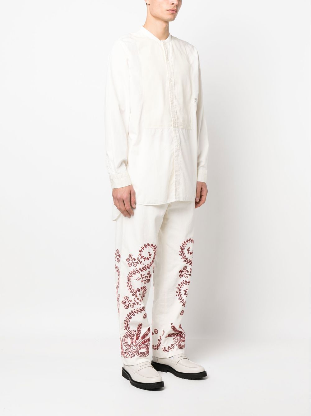 BODE  logo-embroidered collarless shirt