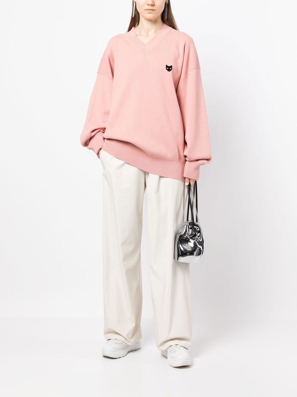 ZZERO BY SONGZIO Panther-patch V-neck jumper