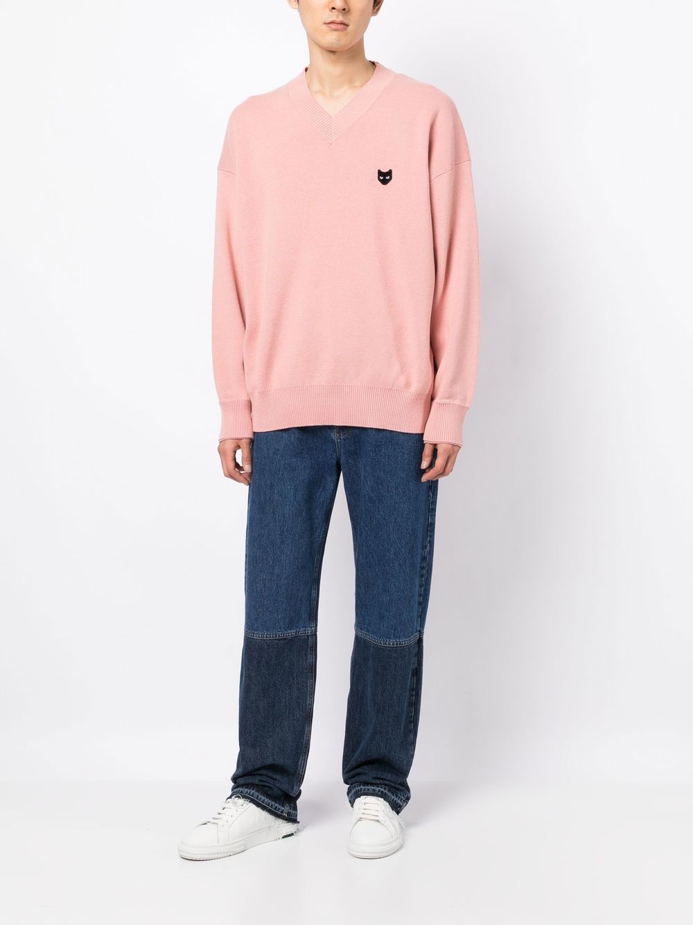 ZZERO BY SONGZIO Panther-patch V-neck jumper