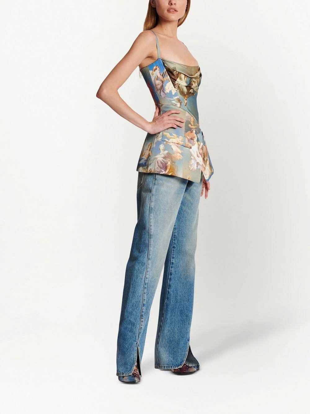 Balmain  sky-print tailored corset top