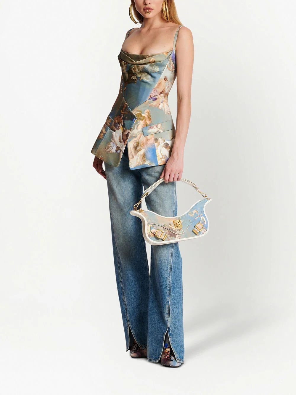 Balmain  sky-print tailored corset top