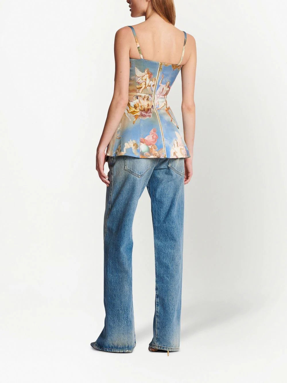 Balmain  sky-print tailored corset top
