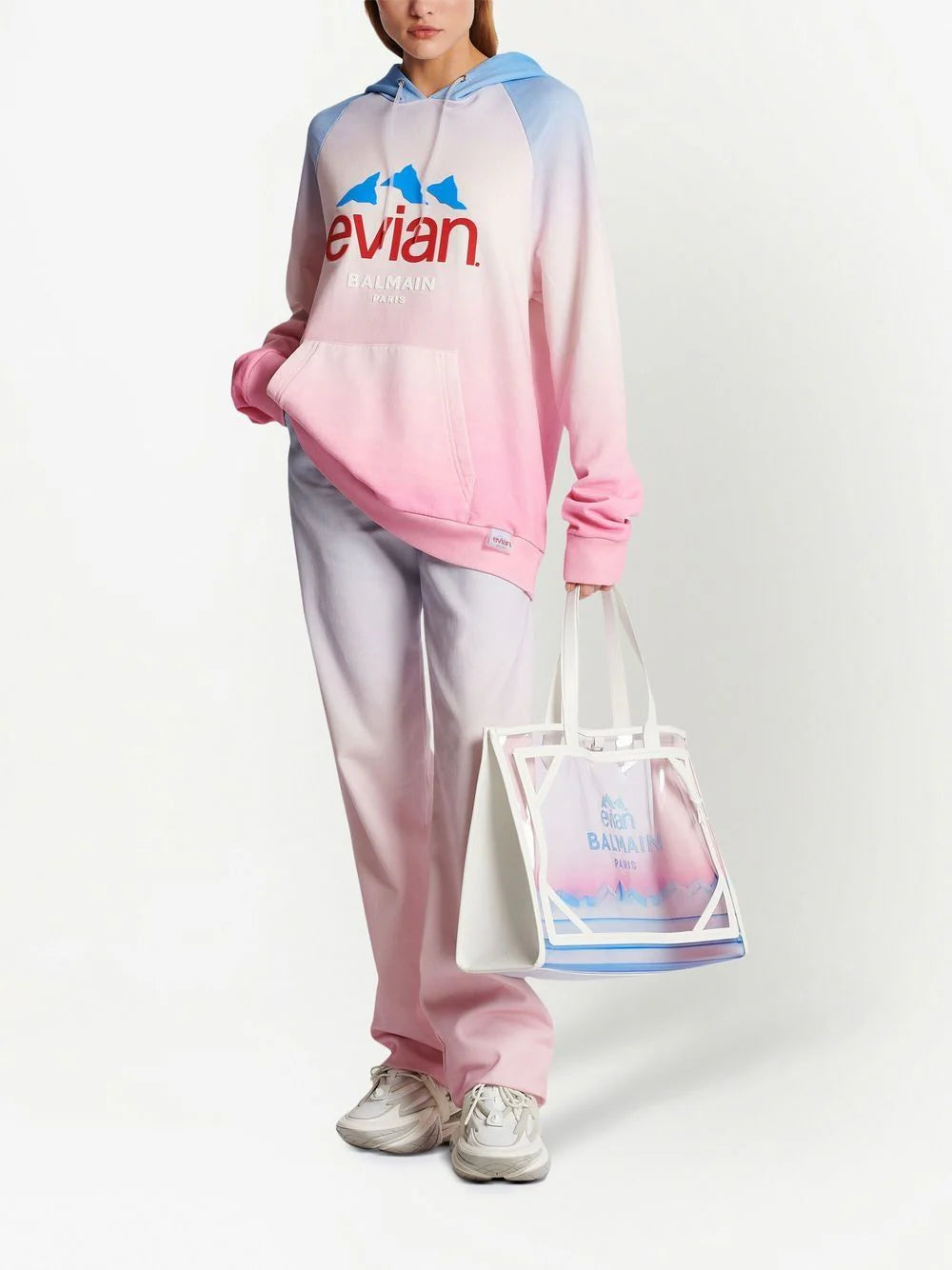 Balmain  x Evian gradient-effect oversized hoodie