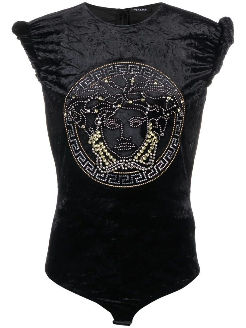 Versace  Medusa embellished velvet top