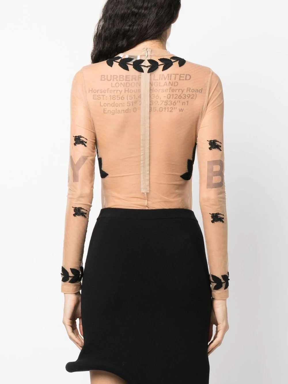 Burberry  EKD embroidered stretch tulle bodysuit