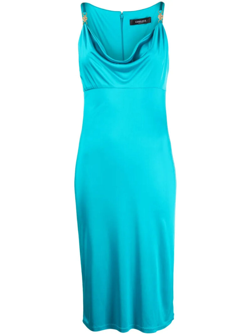 Versace  logo-plaque cowl-neck midi dress