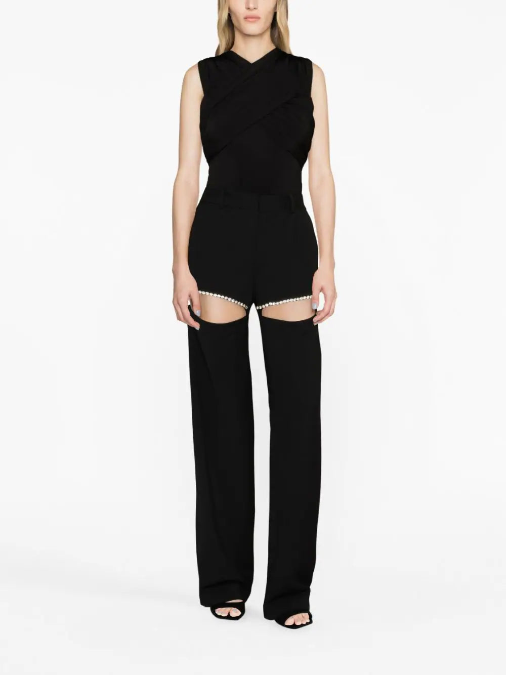 AREA crystal-embellished cut-out trousers