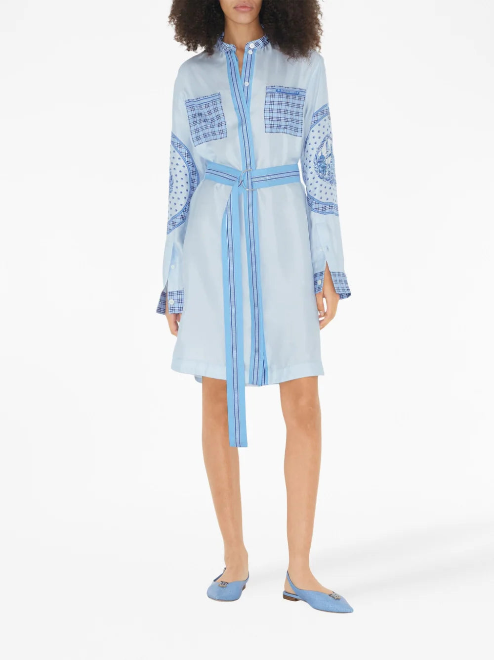 Burberry  monument-print belted silk shirt dress