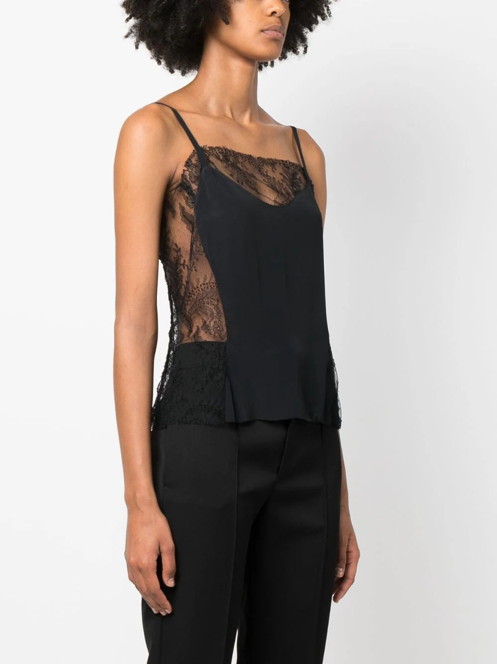 Almaz  lace-panel silk cami top