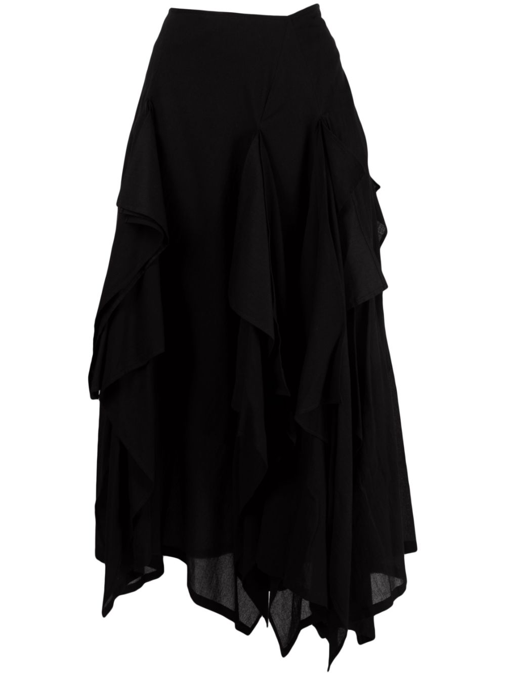Yohji Yamamoto  asymmetric tiered cotton midi skirt