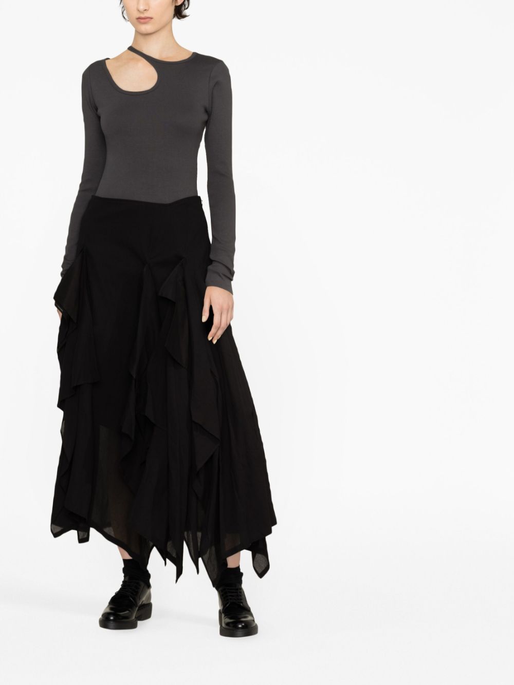 Yohji Yamamoto  asymmetric tiered cotton midi skirt