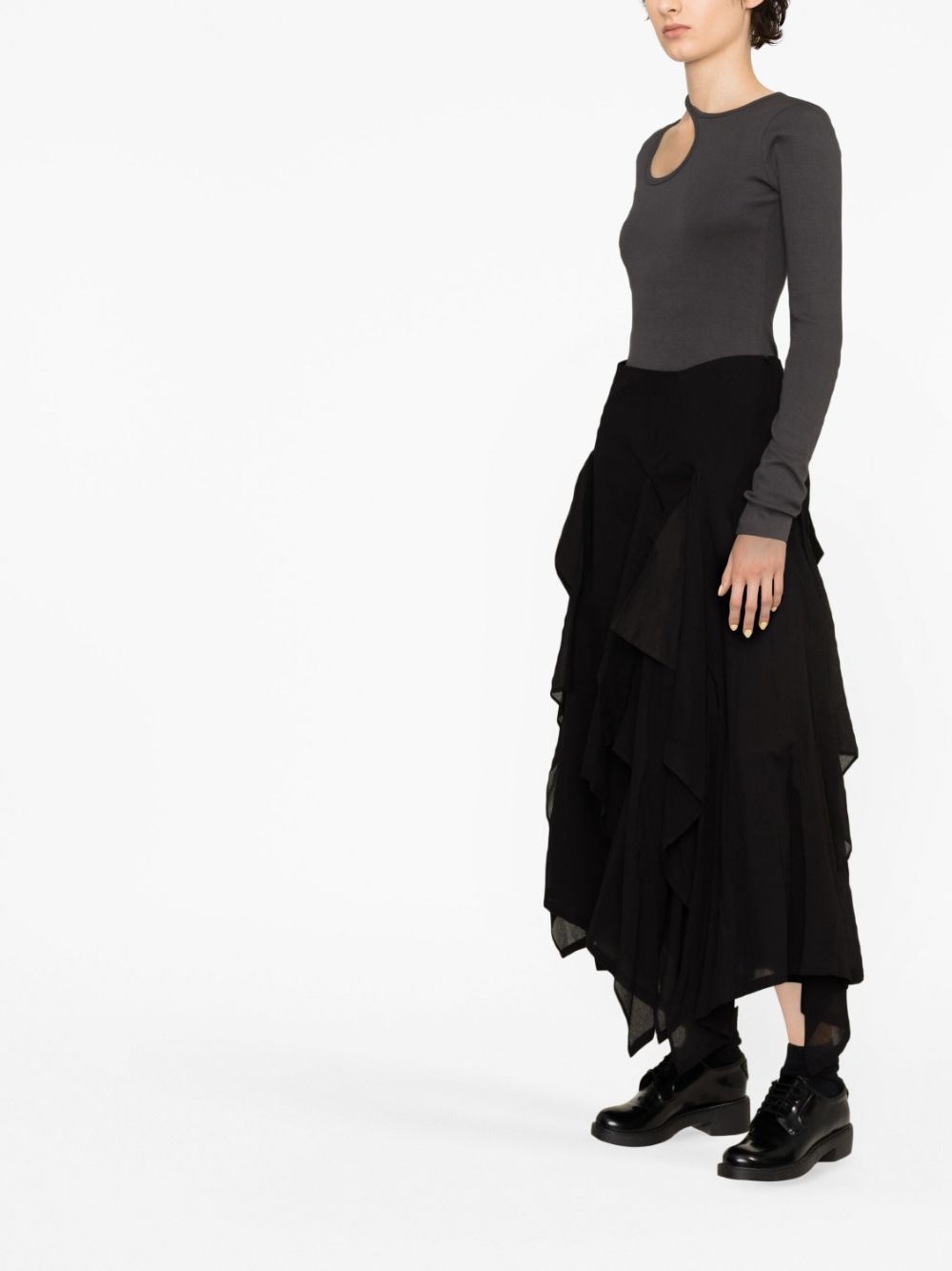 Yohji Yamamoto  asymmetric tiered cotton midi skirt