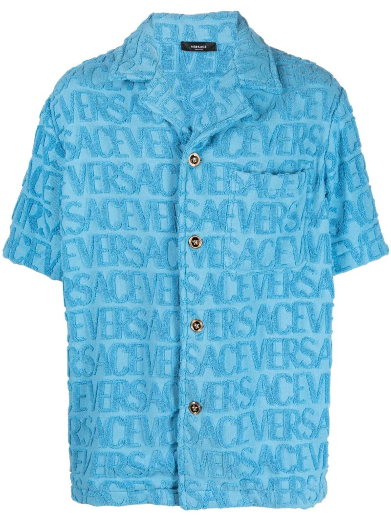 Versace  Allover logo-embossed cotton towel shirt