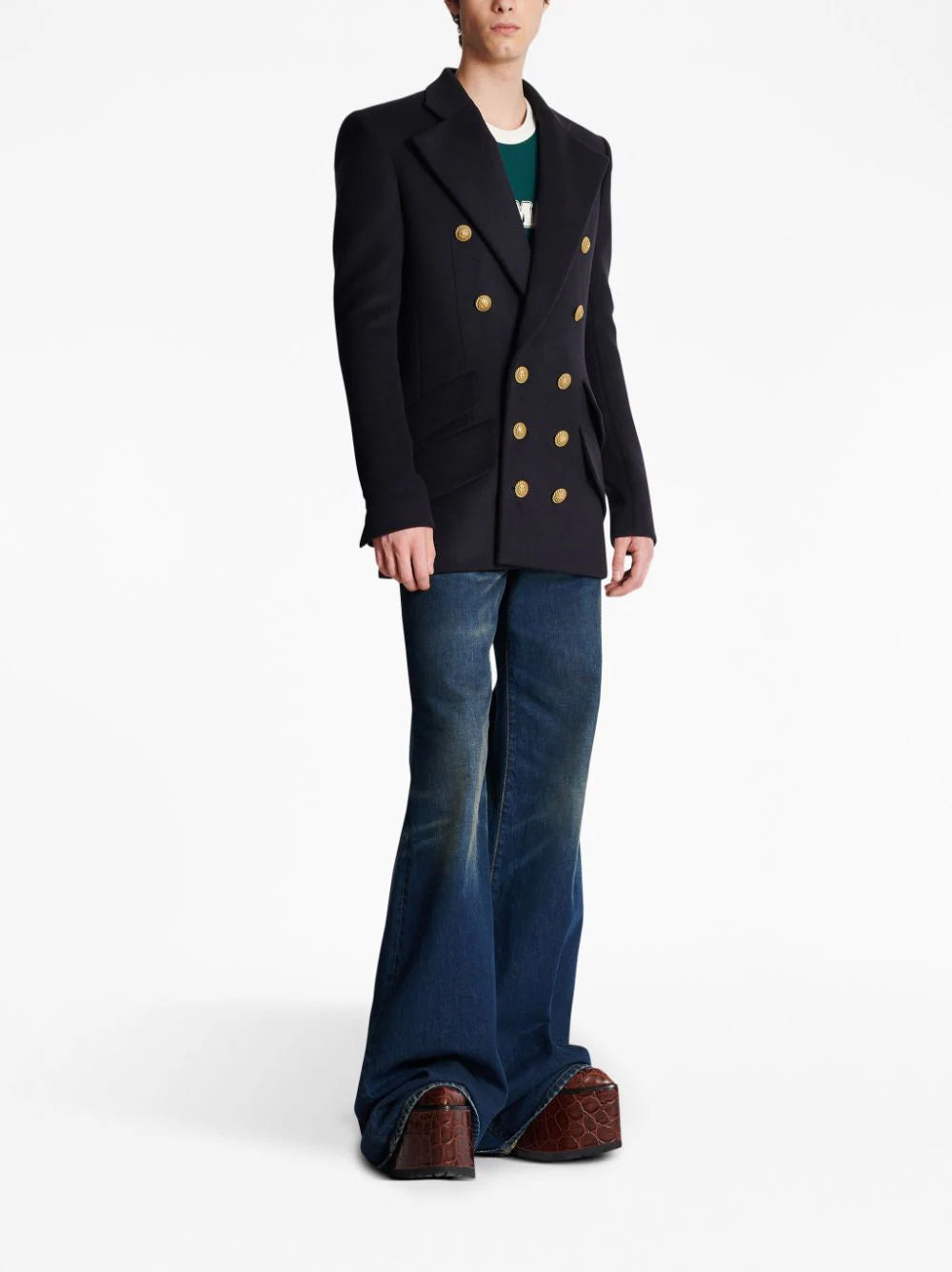 Balmain embossed-button double-breasted peacoat