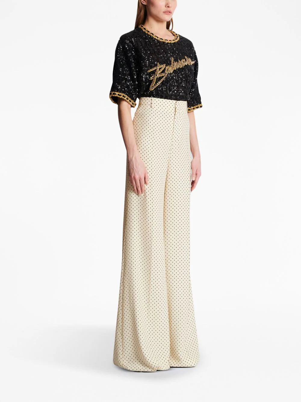 Balmain printed silk flared trousers