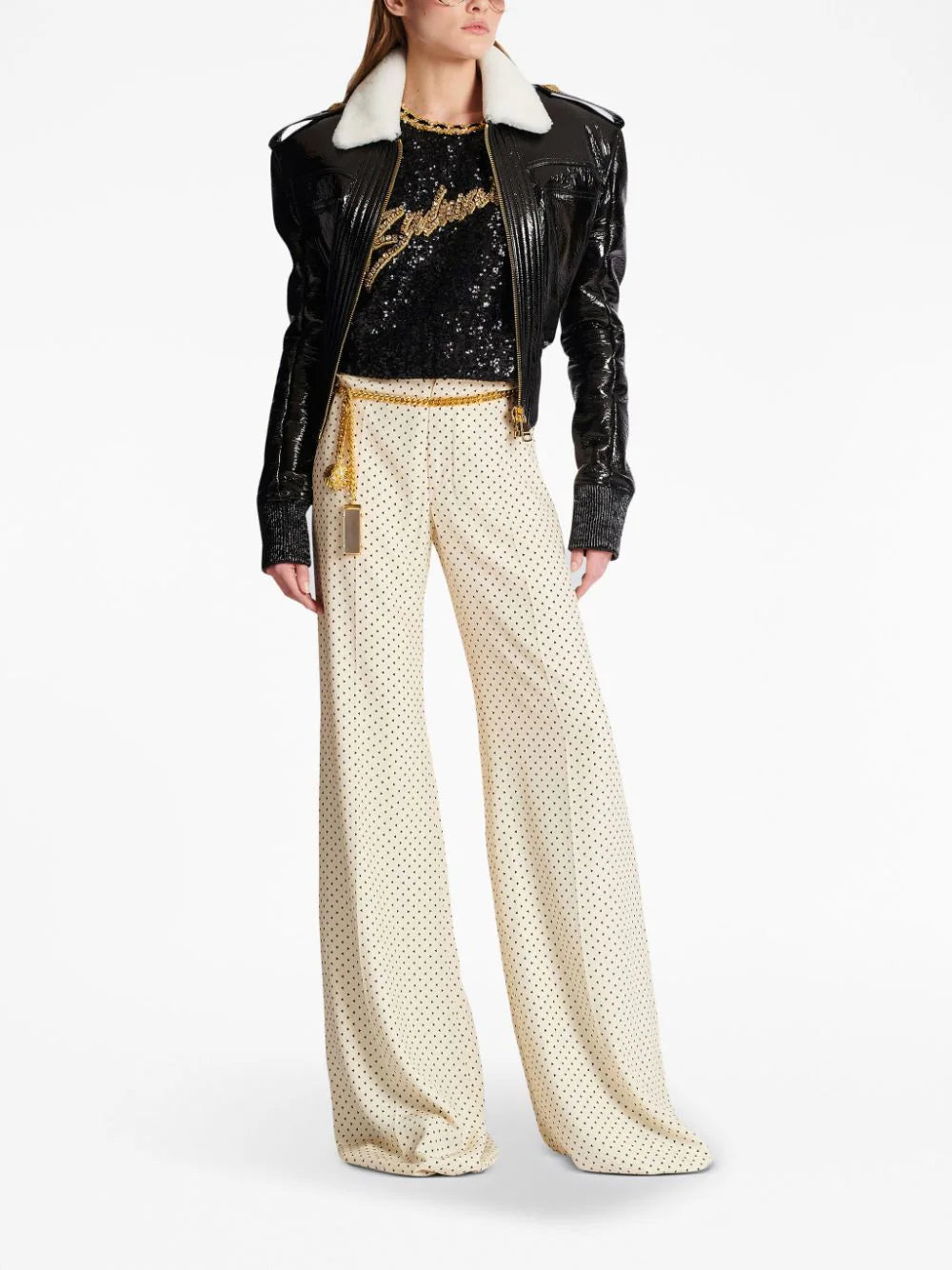 Balmain printed silk flared trousers