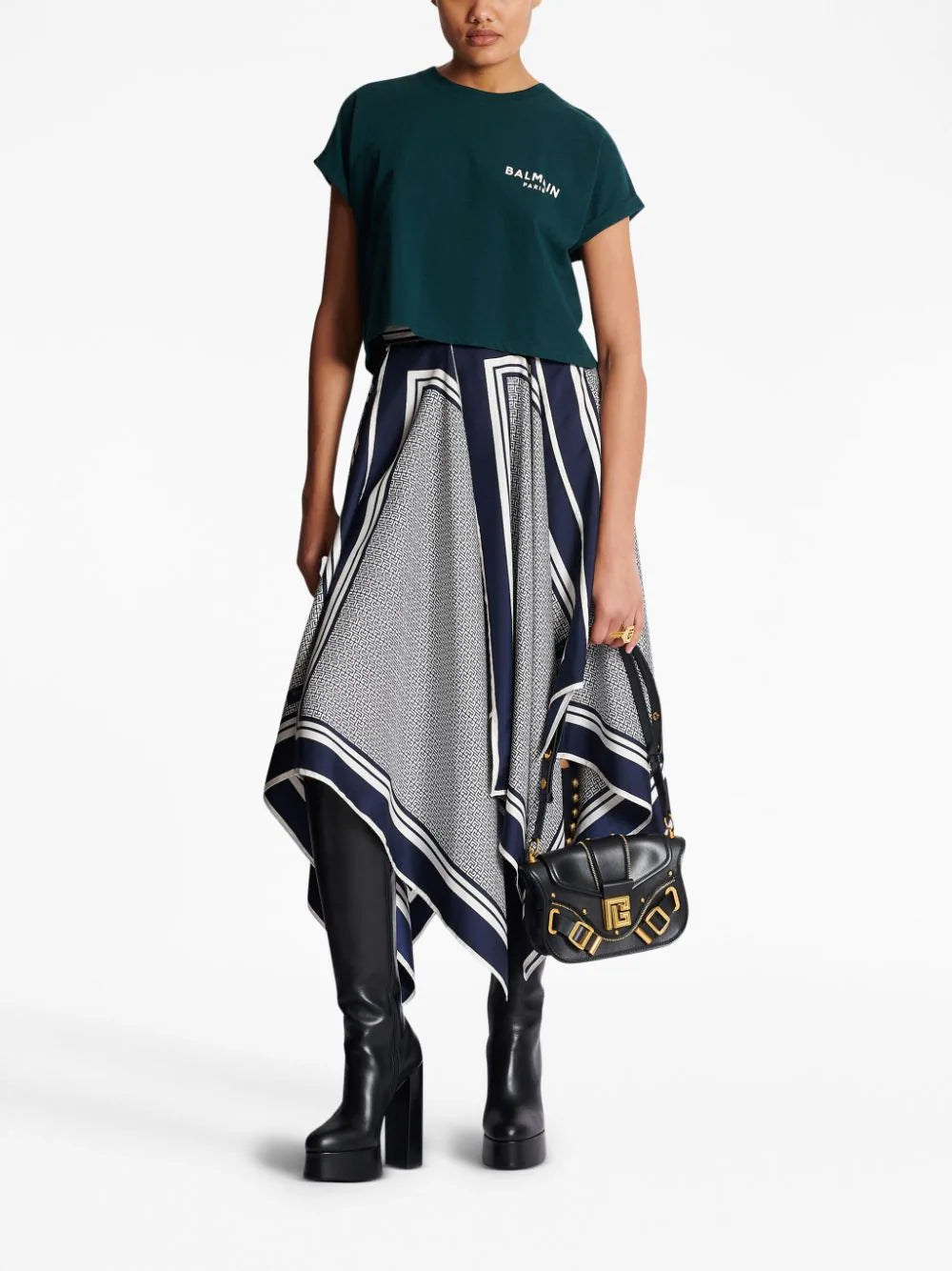 Balmain  flocked-logo cropped T-shirt