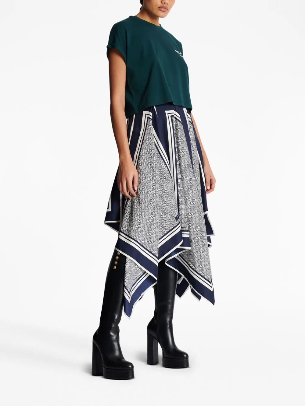 Balmain  flocked-logo cropped T-shirt