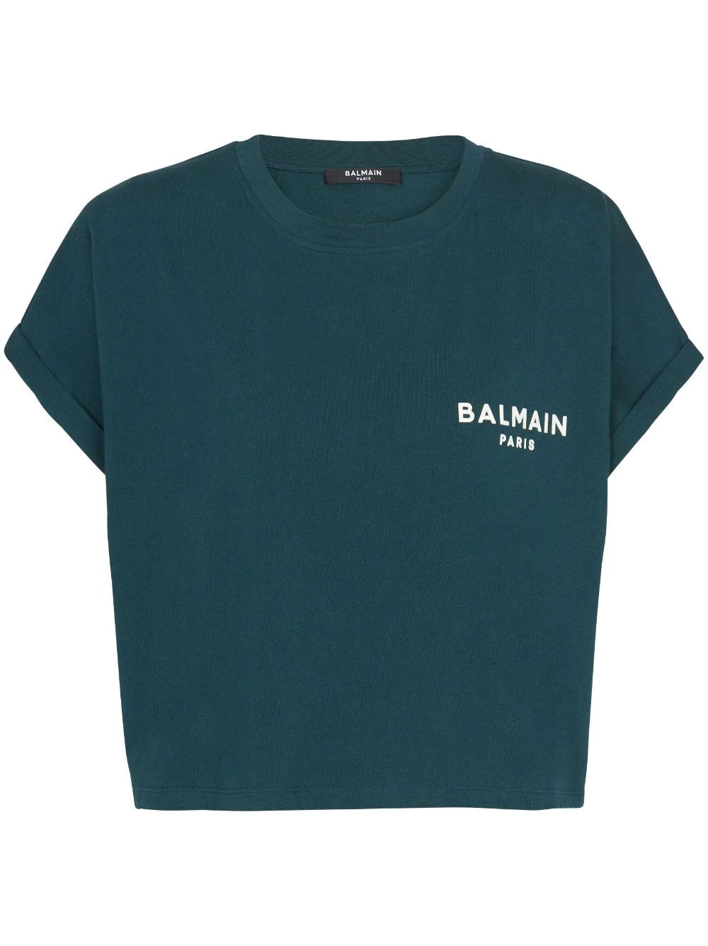 Balmain  flocked-logo cropped T-shirt