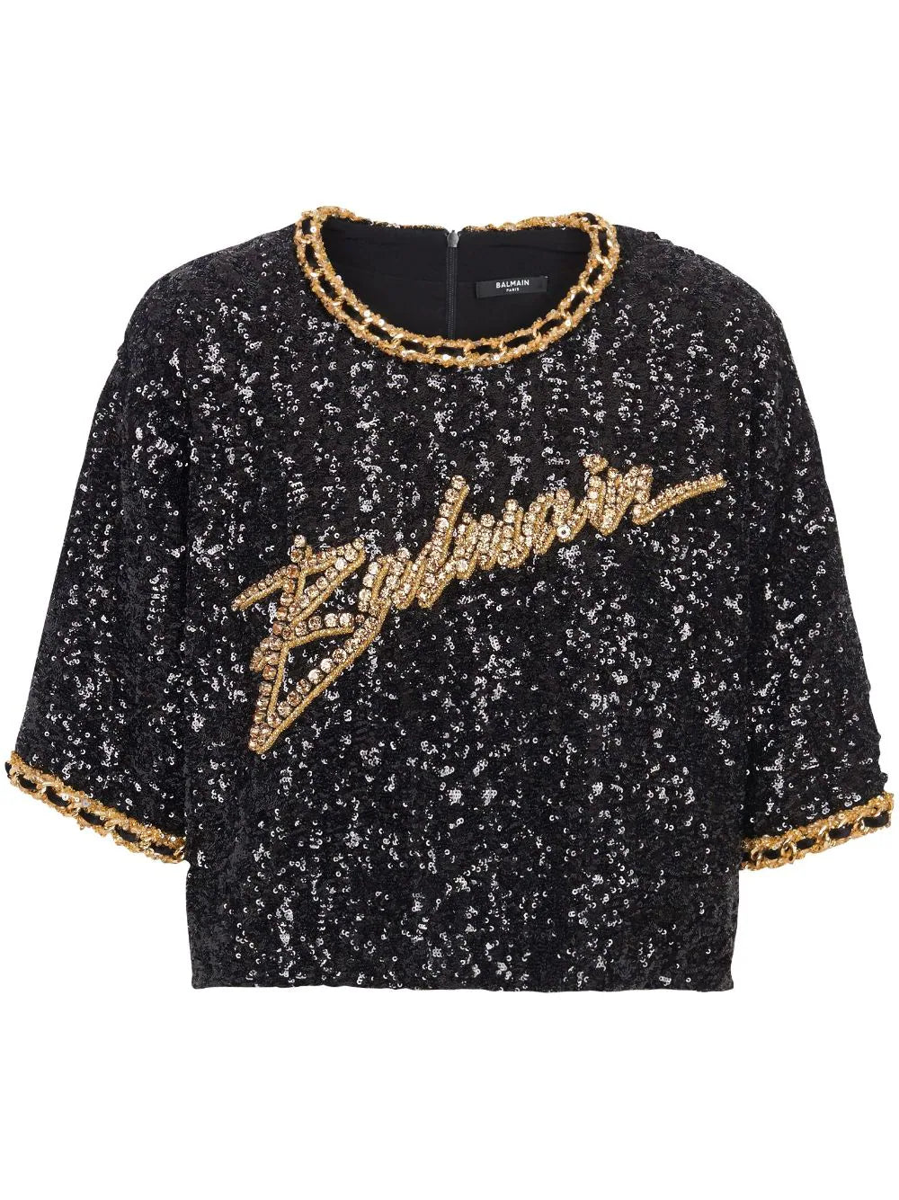 Balmain  logo-embroidery sequin top