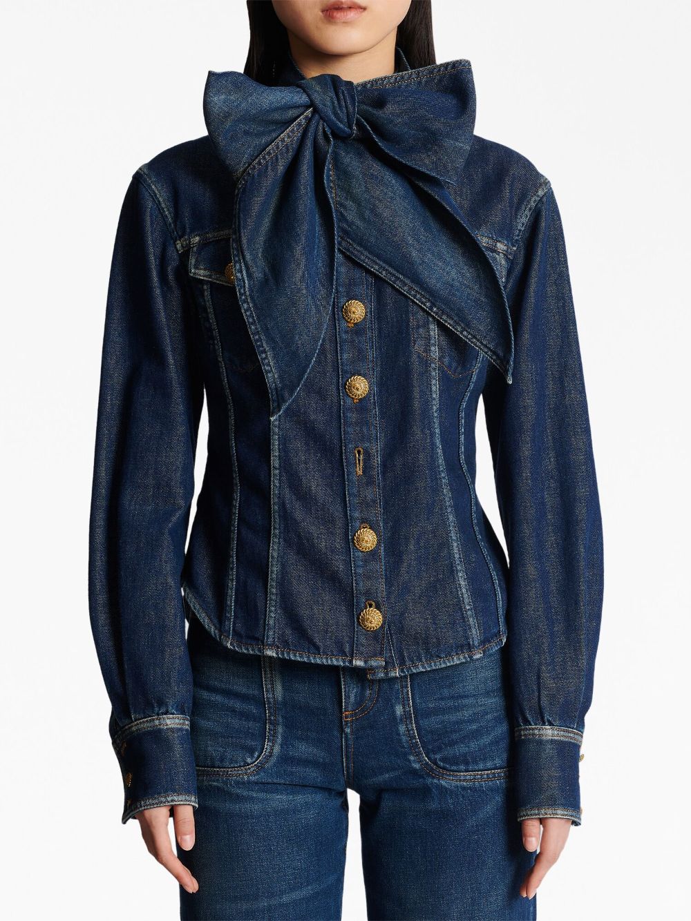 Balmain  pussy-bow denim shirt