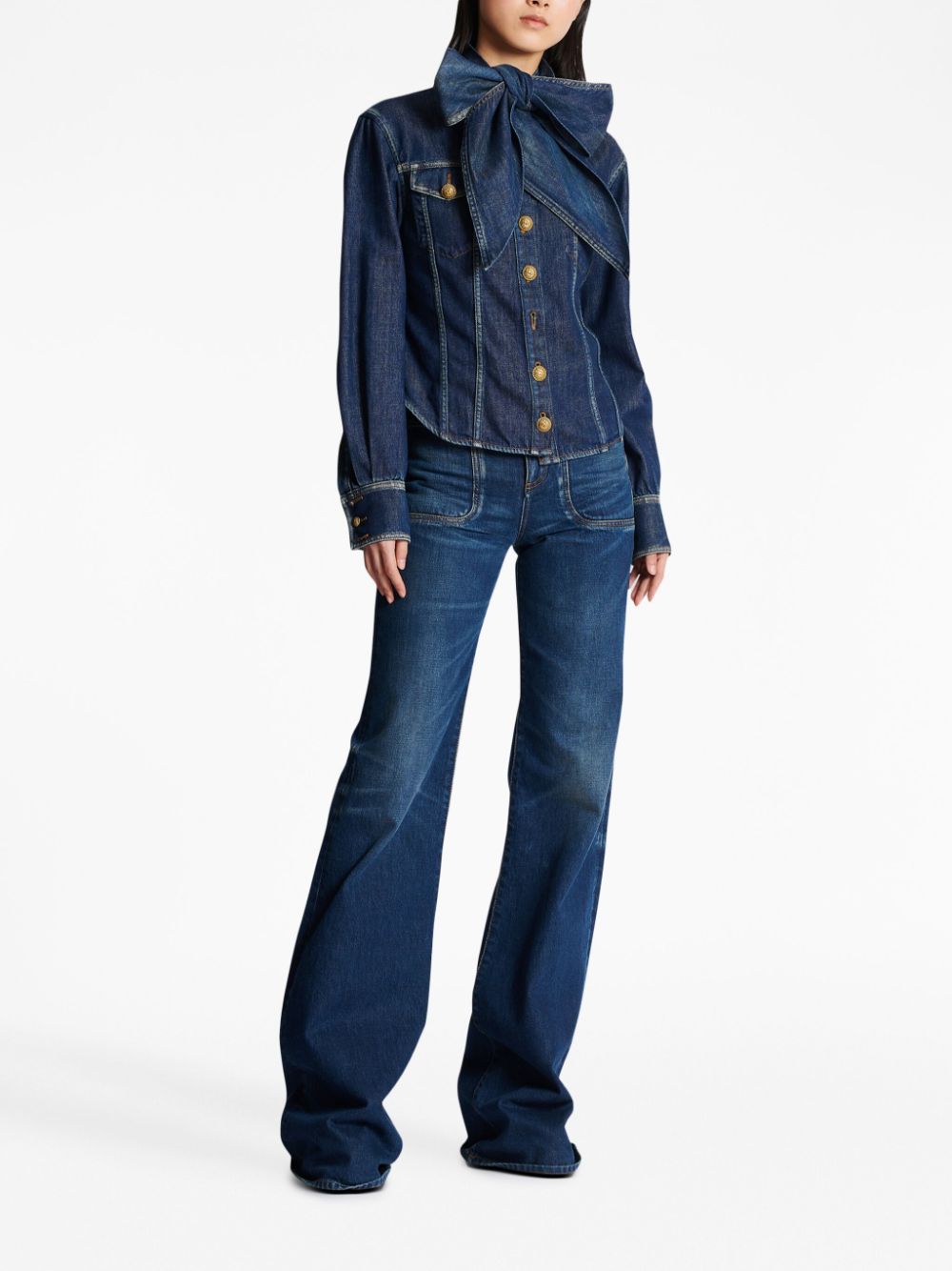 Balmain pussy-bow denim shirt