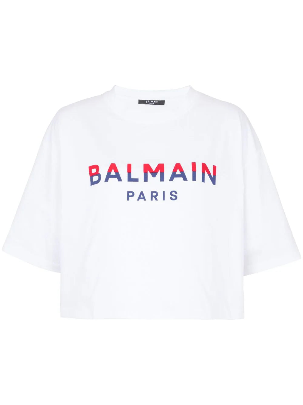 Balmain  flocked-logo cropped organic-cotton T-shirt