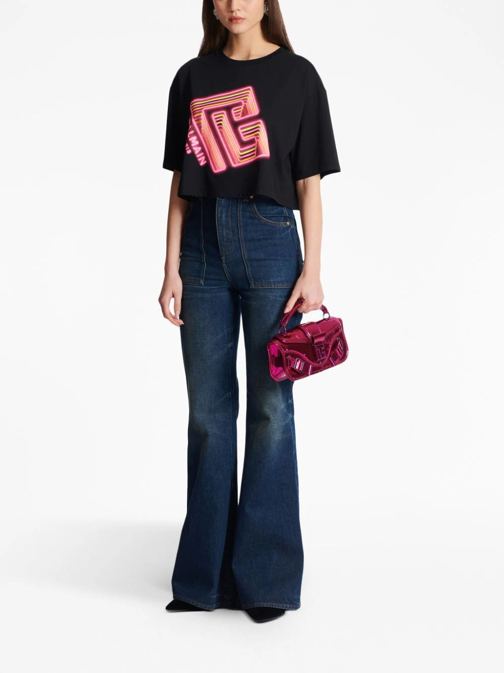 Balmain  logo-print cropped T-shirt