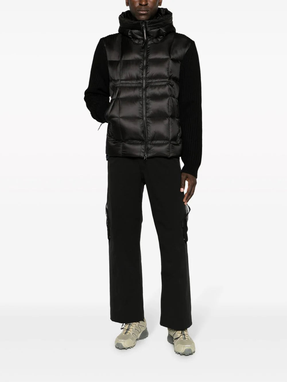 C.P. Company ribbed-knit panel quilted hooded jacket