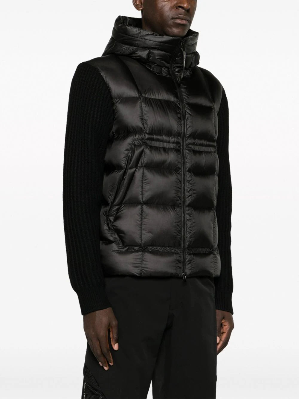 C.P. Company ribbed-knit panel quilted hooded jacket