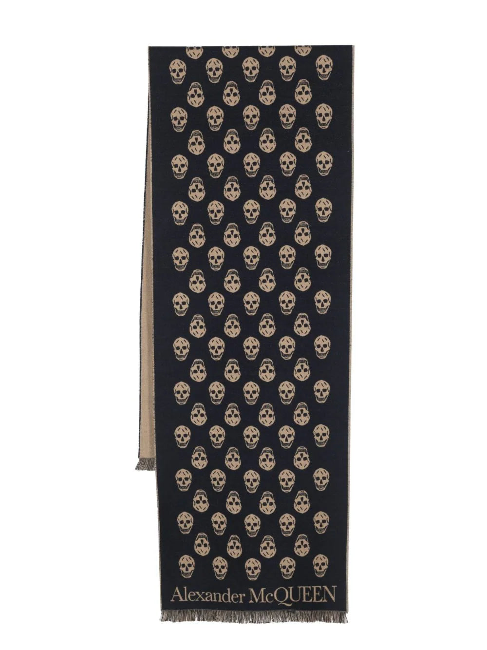 Alexander McQueen  skull-jacquard fringed wool scarf