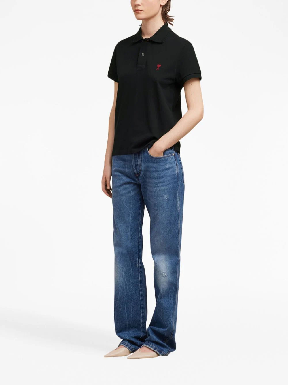 AMI Paris  logo-embroidered organic-cotton polo shirt