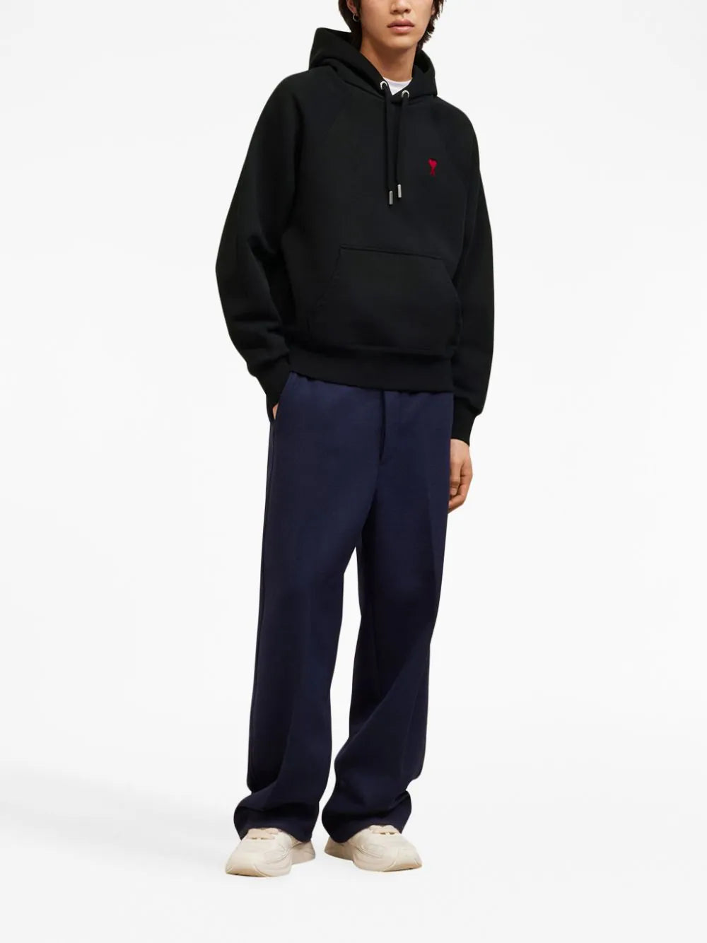 AMI Paris logo-embroidered organic-cotton hoodie